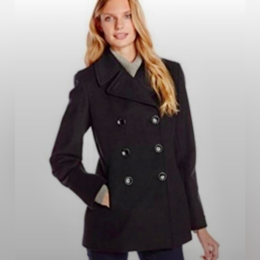 Calvin Klein Women's Double Breasted Wool Blend Black Coat - Size 10